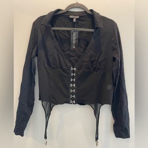 Dolls Kill Black Long-Sleeve Garter top